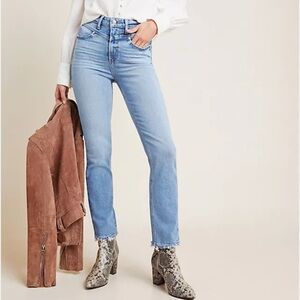 PAIGE Light Blue Distressed Straight Leg Jeans